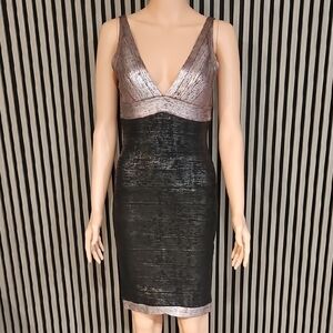 Herve Leger Black and Silver Midi Dress